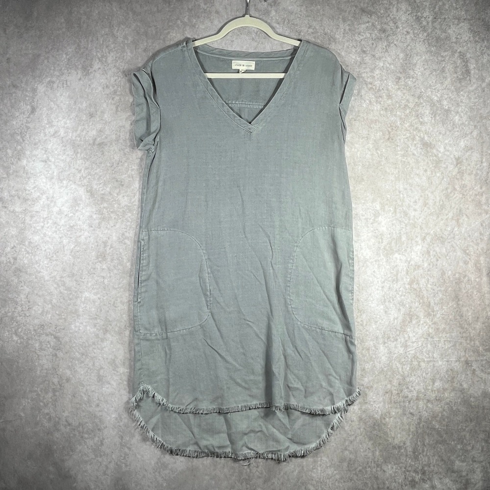 Cloth & Stone T-Shirt Dress Womens Small Gray Lyocell Short Sleeve Frayed Hem
